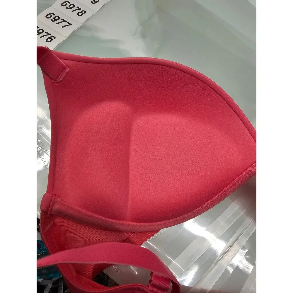 Auden Womens Super Push-Up Plunge Bra Pink Nylon Blend Casual Size 34D